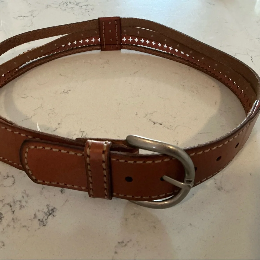 Fossil genuine leather belt red orange black brown brass tone buckle women’s S
